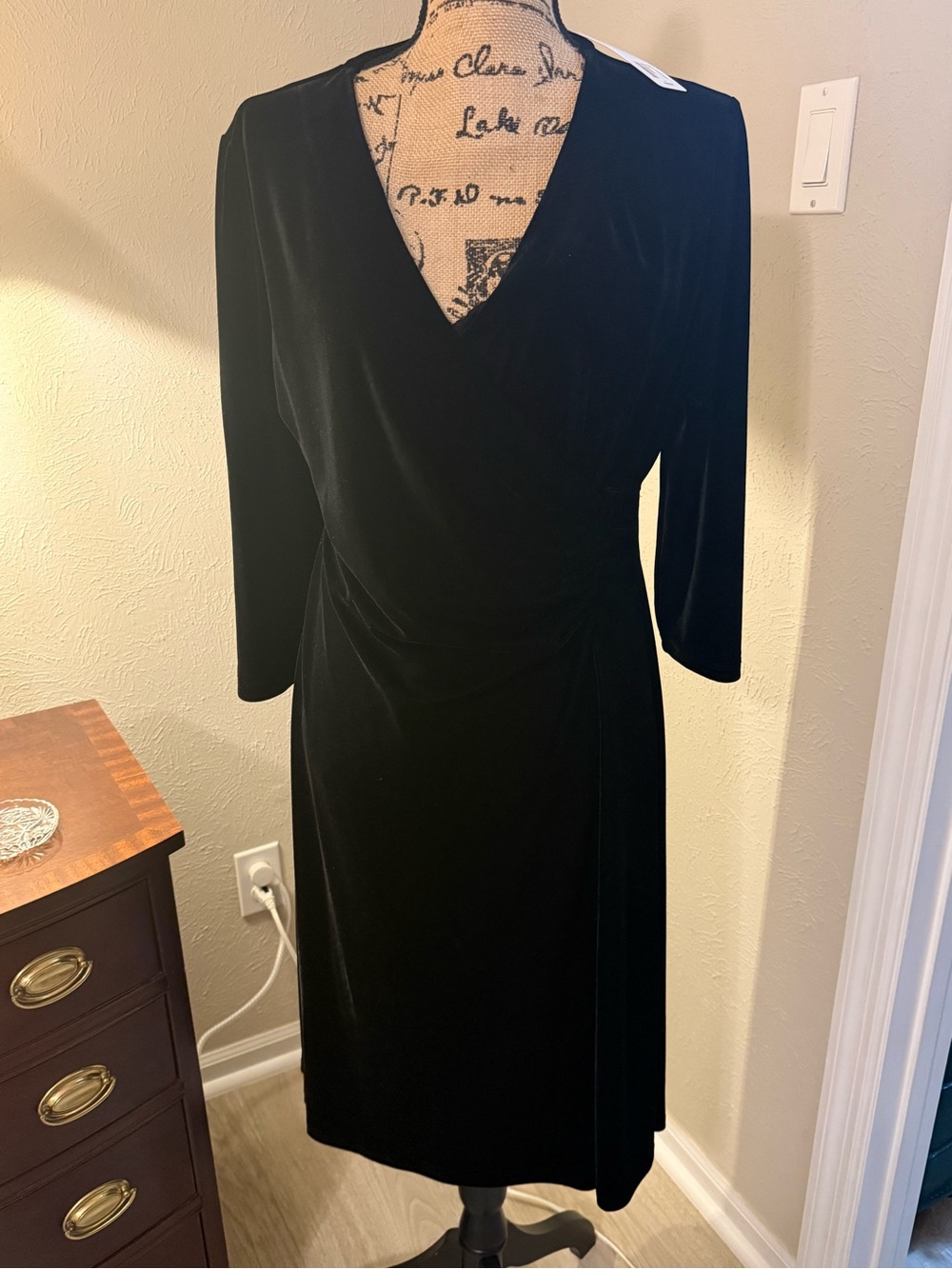 Soft Surroundings Black Velvet Long-Sleeve Wrap Dress-Brand New